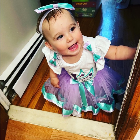 One year old girl butterfly birthday outfit tutu purple teal 12 month - Picture 7 of 8